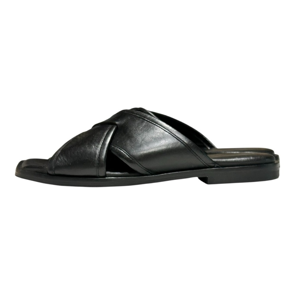 Freda Salvador Marta Black Leather Criss Cross Slide Sandal Flat Minimalist 7.5 - Picture 4 of 15